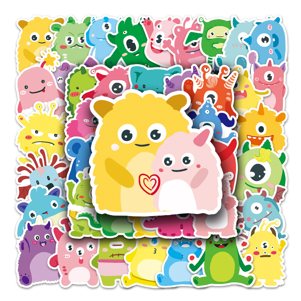 Bộ 50 Miếng Dán Trang Trí Xe Hơi / Nhà Cửa Hình Quái Vật Dễ Thương Chống Thấm Nước DIY