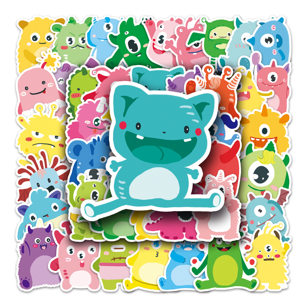 Bộ 50 Miếng Dán Trang Trí Xe Hơi / Nhà Cửa Hình Quái Vật Dễ Thương Chống Thấm Nước DIY