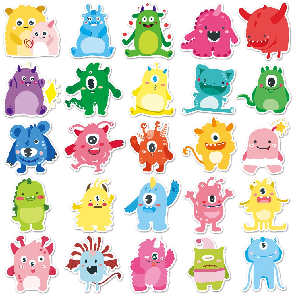 Bộ 50 Miếng Dán Trang Trí Xe Hơi / Nhà Cửa Hình Quái Vật Dễ Thương Chống Thấm Nước DIY