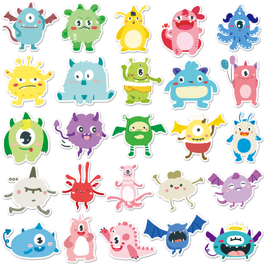 Bộ 50 Miếng Dán Trang Trí Xe Hơi / Nhà Cửa Hình Quái Vật Dễ Thương Chống Thấm Nước DIY