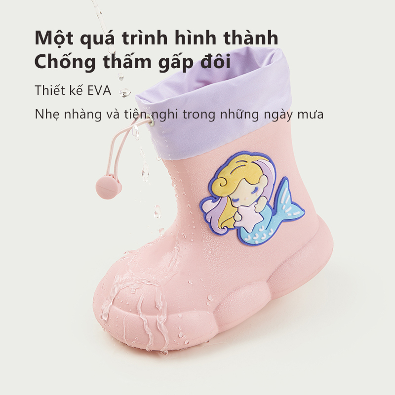 Cheerful Mario Giày Bốt Đi Mưa Gọn Nhẹ Chống Trượt & Nước In Hình Mario Cho Trẻ Em