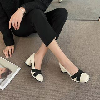 Giày cao gót nữ thời trang trắng / đen / nâu gót dày mới retro đầu tròn miệng nông váy khí chất giày đơn