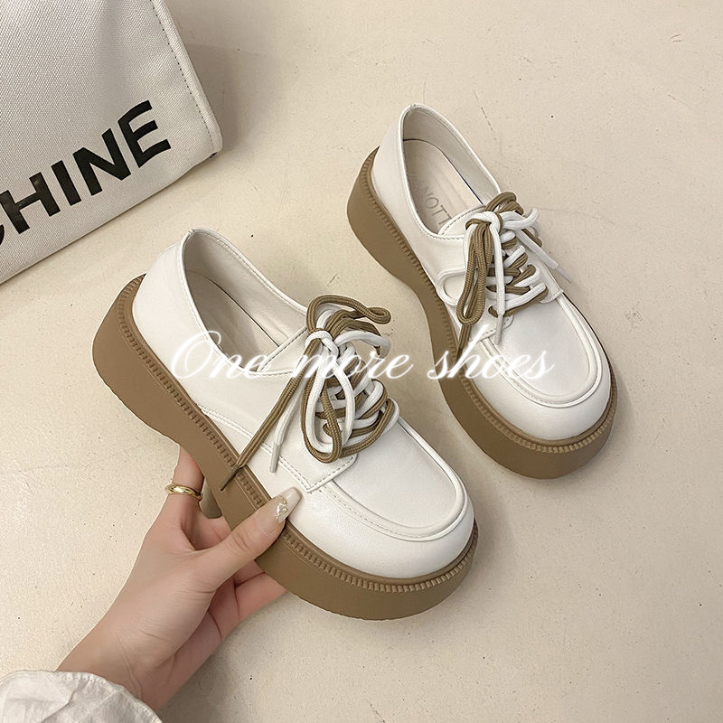 One more shoes⭐Giày da nhỏ phù hợp với tất cả các loại giày muffin đế dày có dây buộc mũi tròn Giày Mary Jane Nhật Bản