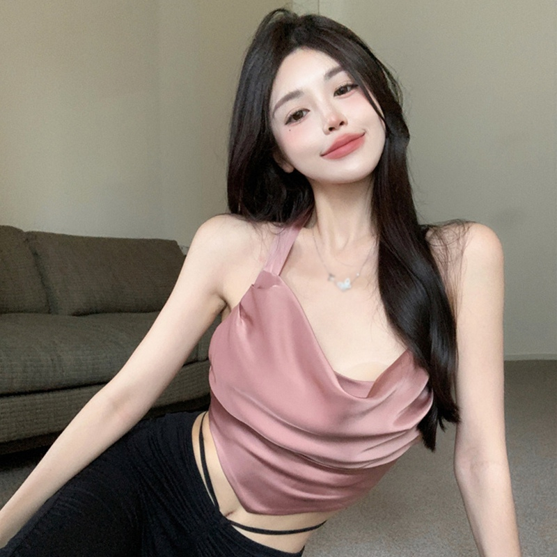 Áo Hai Dây Satin Cổ Chữ V Quyến Rũ Thời Trang Phong Cách Hàn Quốc