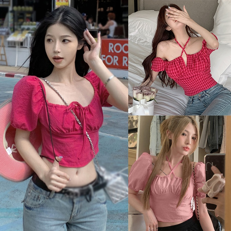 Áo Sơ Mi Ngắn Tay Cổ Vuông Thắt Dây Eo Thời Trang Dành Cho Nữ