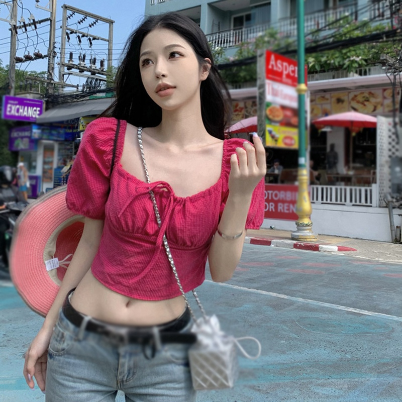 Áo Sơ Mi Ngắn Tay Cổ Vuông Thắt Dây Eo Thời Trang Dành Cho Nữ