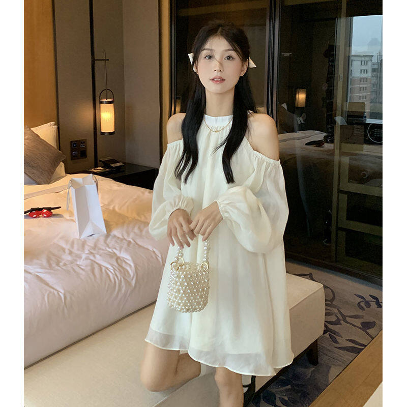 Đầm Tay Dài Hở Vai Ôm Dáng Phong Cách Pháp Thời Trang Cho Nữ