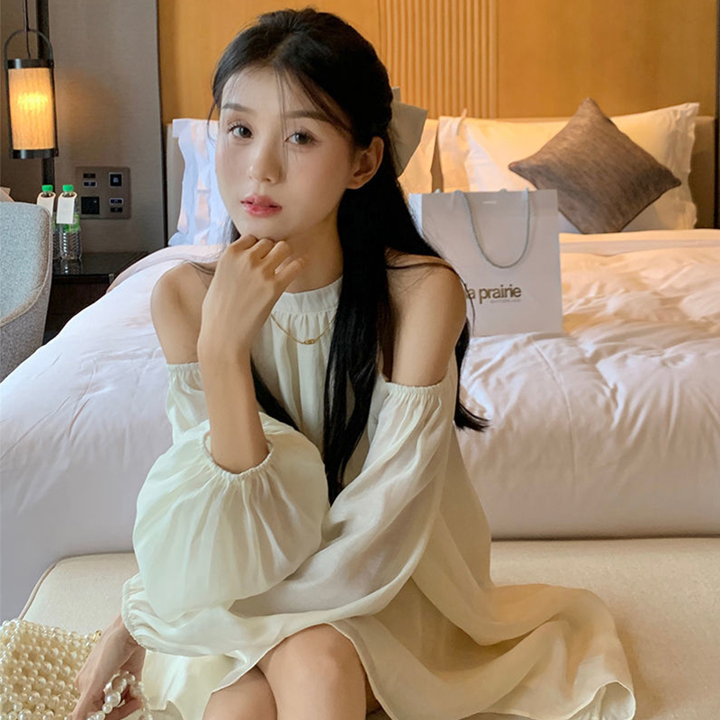 Đầm Tay Dài Hở Vai Ôm Dáng Phong Cách Pháp Thời Trang Cho Nữ