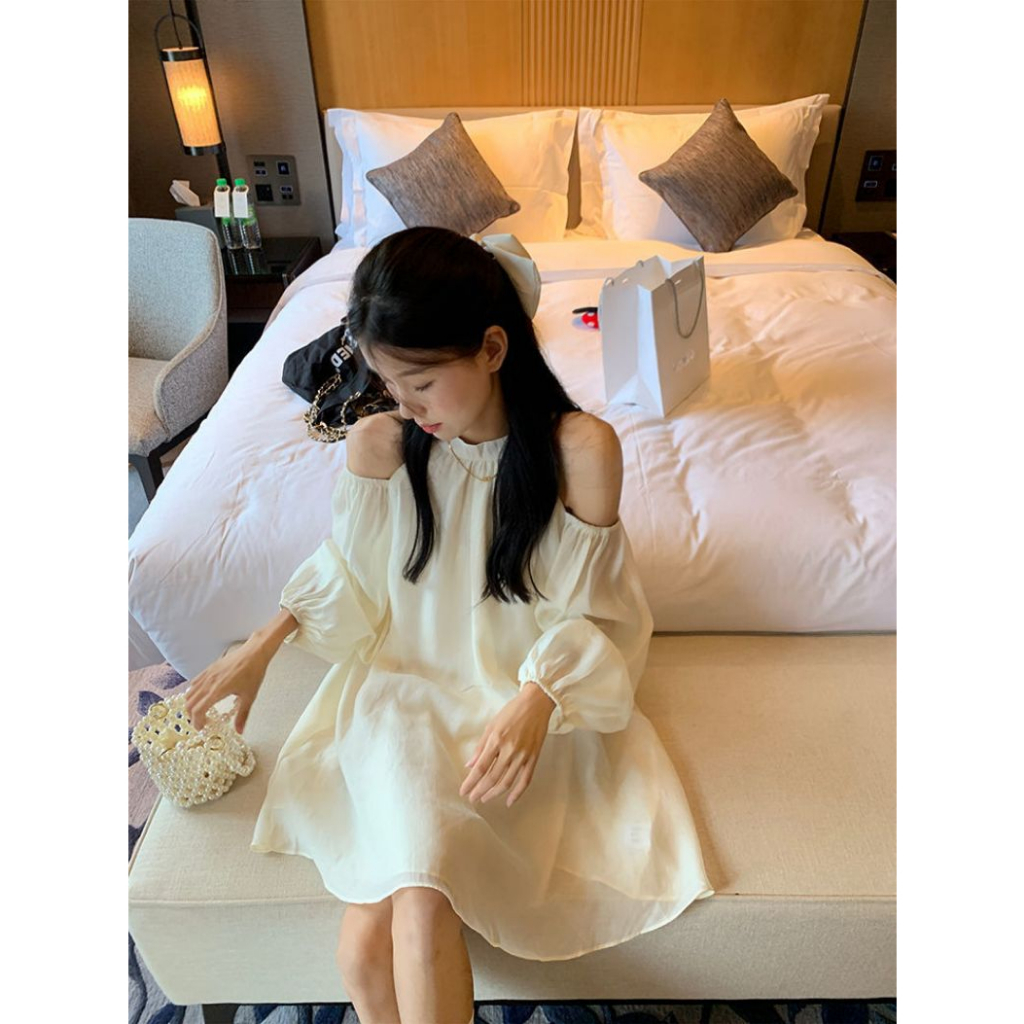 Đầm Tay Dài Hở Vai Ôm Dáng Phong Cách Pháp Thời Trang Cho Nữ