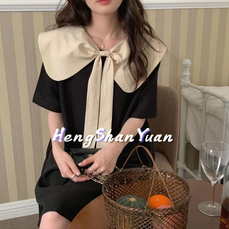 Đầm Cổ Búp Bê Dáng Ôm Màu Tương Phản Trước Và Sau Thời Trang Hàn Quốc Cho Nữ