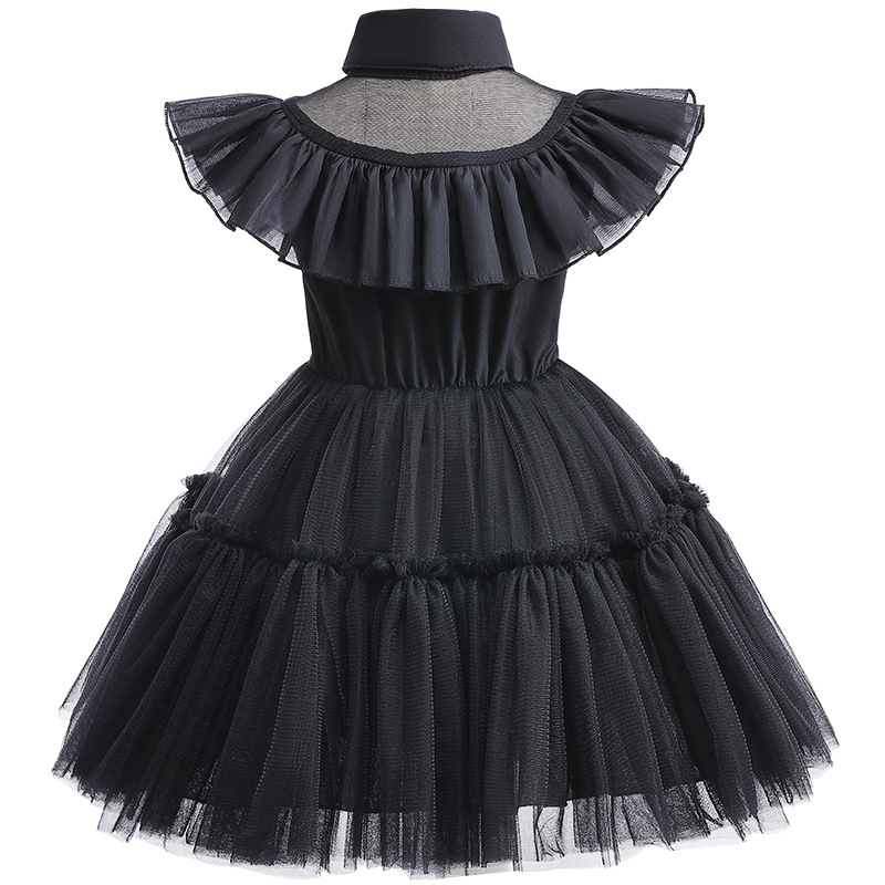 Đầm Lưới Hóa Trang Nhân Vật Addams Màu Đen Cho Bé Gái 1-7 Tuổi