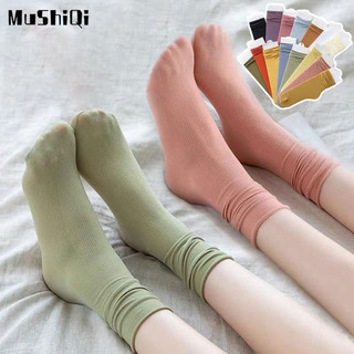 Mushiqi Vớ Dài Trung Bình Bằng Lụa Lạnh Màu Trơn Thời Trang Cho Nữ Màu Sắc