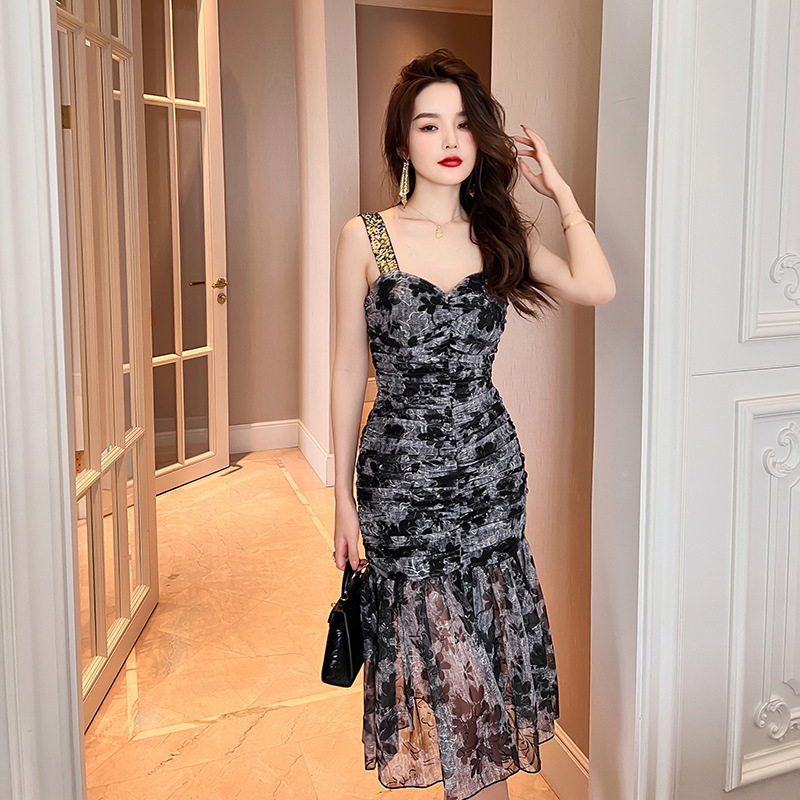 ZYHT  Đầm Cưới Đuôi Cá Màu Xám In Hoa Thời Trang Hàn Quốc Cho Bạn Gái  10129