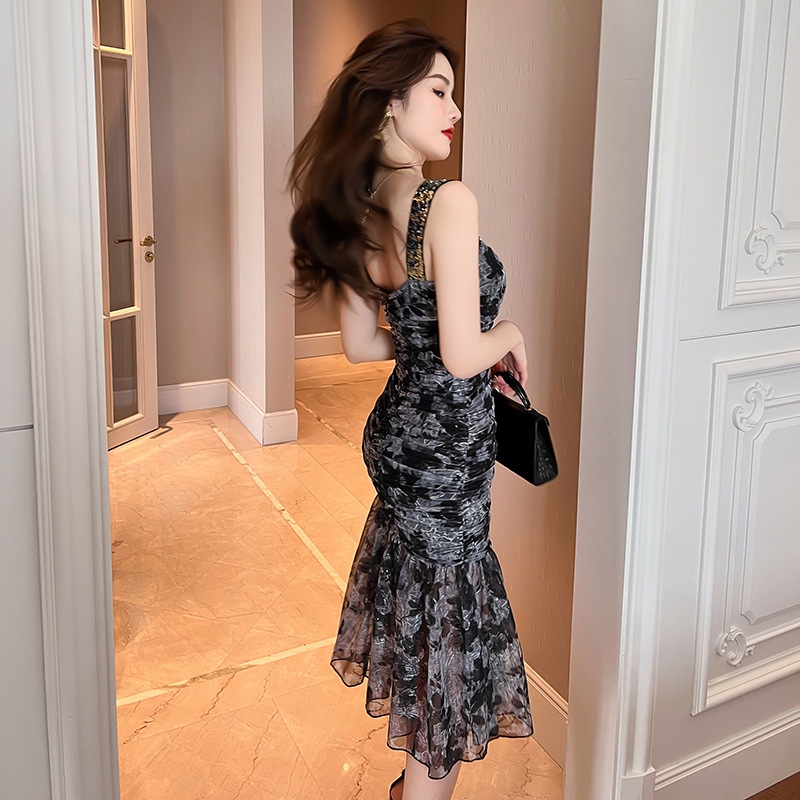 ZYHT  Đầm Cưới Đuôi Cá Màu Xám In Hoa Thời Trang Hàn Quốc Cho Bạn Gái  10129