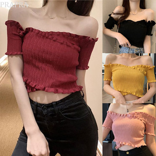 Phụ Nữ Mùa Hè Áo Tắt Vai Đan Móc Gợi Cảm Crop Tops Slim Fitness Áo Ngắn
