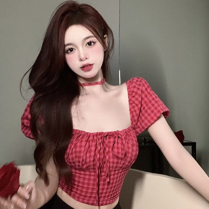 Áo Sơ Mi Ngắn Tay Cổ Vuông Thắt Dây Eo Thời Trang Dành Cho Nữ