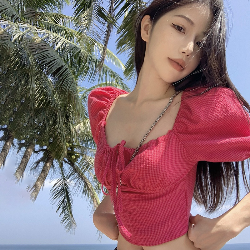 Áo Sơ Mi Ngắn Tay Cổ Vuông Thắt Dây Eo Thời Trang Dành Cho Nữ