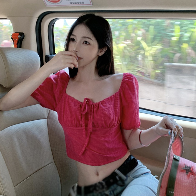 Áo Sơ Mi Ngắn Tay Cổ Vuông Thắt Dây Eo Thời Trang Dành Cho Nữ