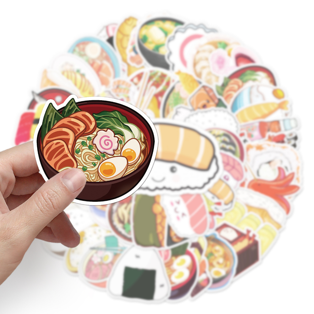 Bộ 50 Miếng Dán Trang Trí Xe Hơi / Nhà Cửa Chống Thấm Nước Họa Tiết Thức Ăn Kiểu Nhật Bản Vui Nhộn DIY