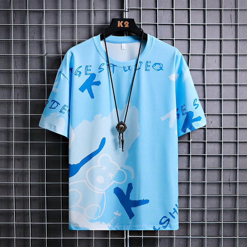 Áo Thun Ngắn Tay Cổ Tròn Dáng Rộng In Hình Gấu Nhỏ Thời Trang Mùa Hè Mới Cho Nam