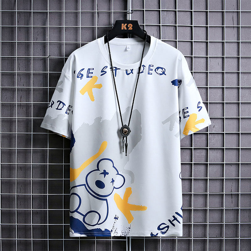 Áo Thun Ngắn Tay Cổ Tròn Dáng Rộng In Hình Gấu Nhỏ Thời Trang Mùa Hè Mới Cho Nam