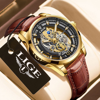 Đồng hồ nam LIGE 8997 Dây đeo đồng hồ bằng da thời trang Đồng hồ chống thấm nước Thời trang Thiết kế rỗng Đồng hồ đeo tay