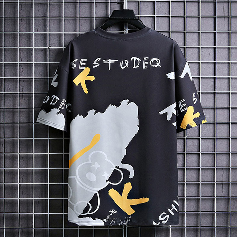 Áo Thun Ngắn Tay Cổ Tròn Dáng Rộng In Hình Gấu Nhỏ Thời Trang Mùa Hè Mới Cho Nam