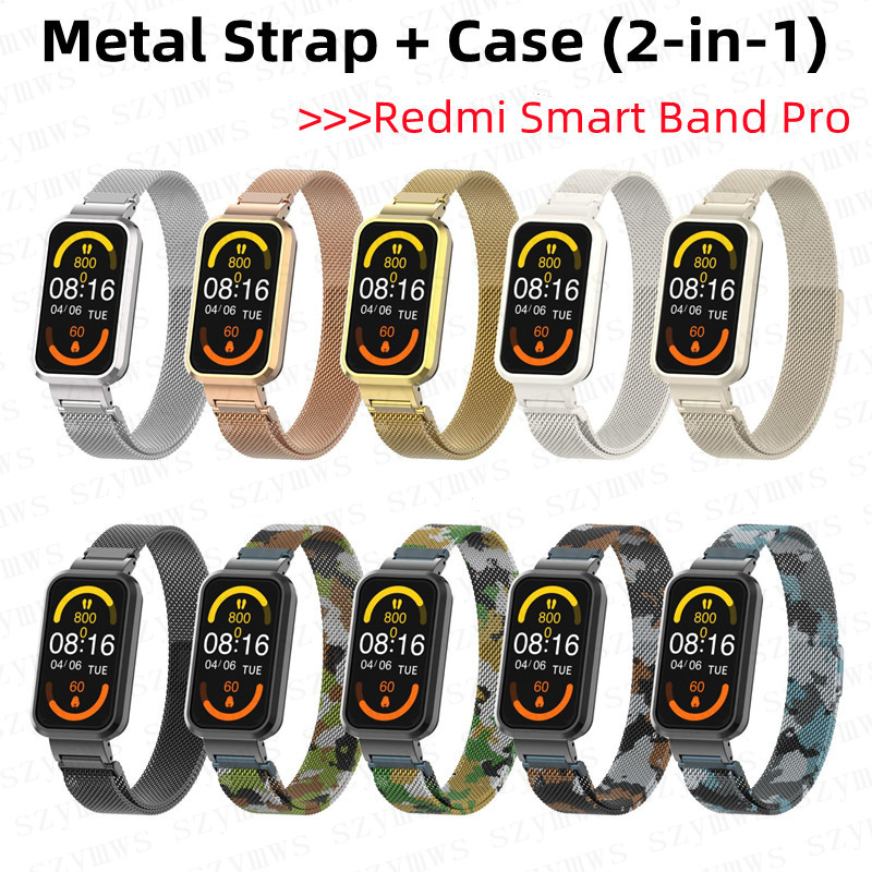 Dây Đeo Thay Thế Chất Liệu Thép Không Gỉ + Vỏ Kim Loại Cho Đồng Hồ Thông Minh Redmi Smart Band Pro