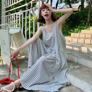 Quần Yếm Ống Rộng Họa Tiết Kẻ Sọc Trắng Đen Thời Trang Xuân Hè Cho Nữ