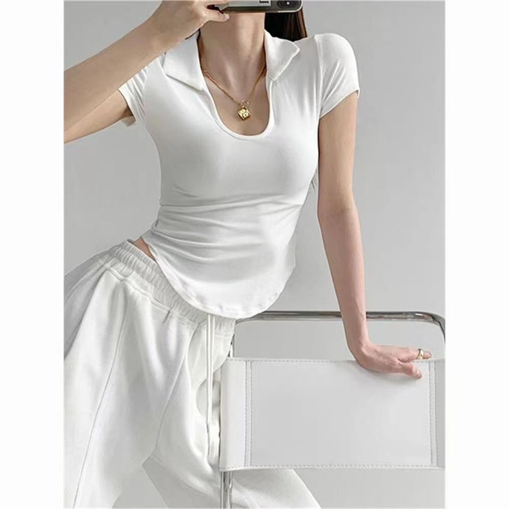 Áo Croptop Tay Ngắn Màu Trơn Dáng Ôm Thời Trang Hàn Quốc Gợi Cảm Cho Nữ