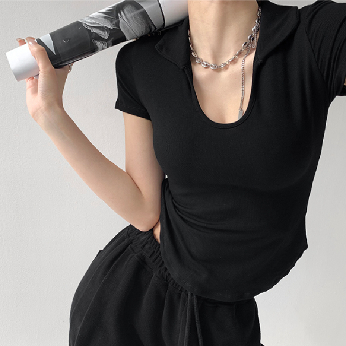 Áo Croptop Tay Ngắn Màu Trơn Dáng Ôm Thời Trang Hàn Quốc Gợi Cảm Cho Nữ