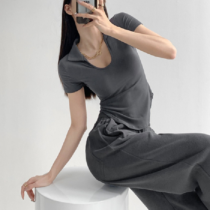 Áo Croptop Tay Ngắn Màu Trơn Dáng Ôm Thời Trang Hàn Quốc Gợi Cảm Cho Nữ