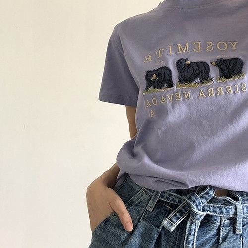 Hàng Mới Về Áo Thun cotton Ngắn Tay In Hình Gấu Phong Cách Hàn Quốc Dành Cho Nữ