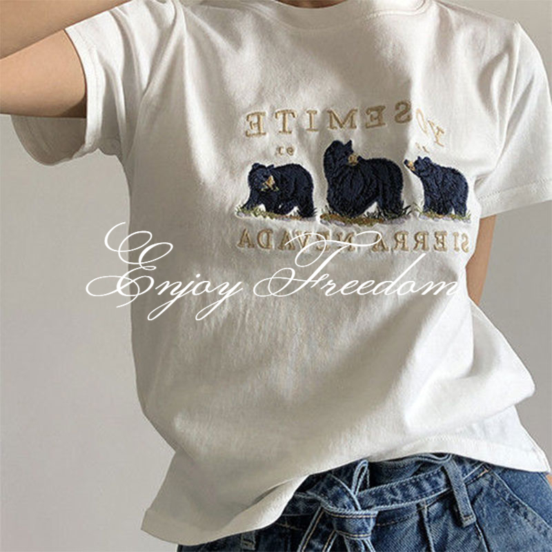 Hàng Mới Về Áo Thun cotton Ngắn Tay In Hình Gấu Phong Cách Hàn Quốc Dành Cho Nữ