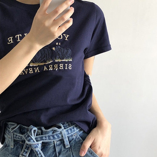 Hàng Mới Về Áo Thun cotton Ngắn Tay In Hình Gấu Phong Cách Hàn Quốc Dành Cho Nữ