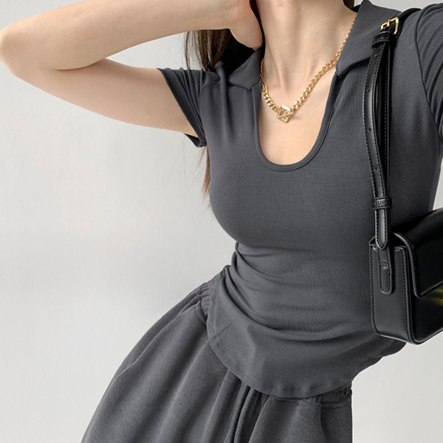 Áo Croptop Tay Ngắn Màu Trơn Dáng Ôm Thời Trang Hàn Quốc Gợi Cảm Cho Nữ