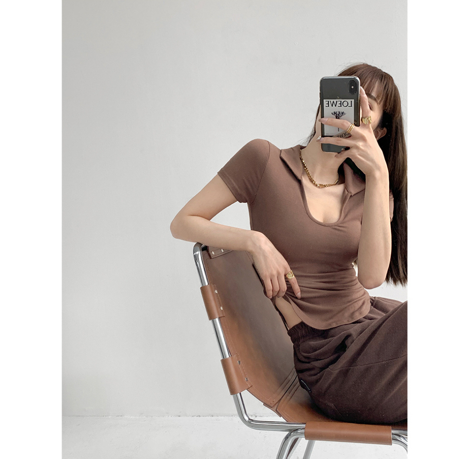 Áo Croptop Tay Ngắn Màu Trơn Dáng Ôm Thời Trang Hàn Quốc Gợi Cảm Cho Nữ