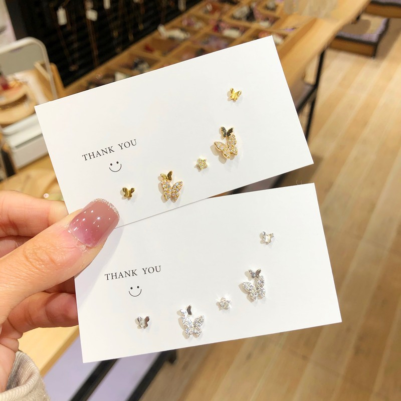 Bông Tai Hình Trái Tim / Bướm Đính Đá Zircon Kiểu Hàn Quốc Thời Trang Mùa Hè