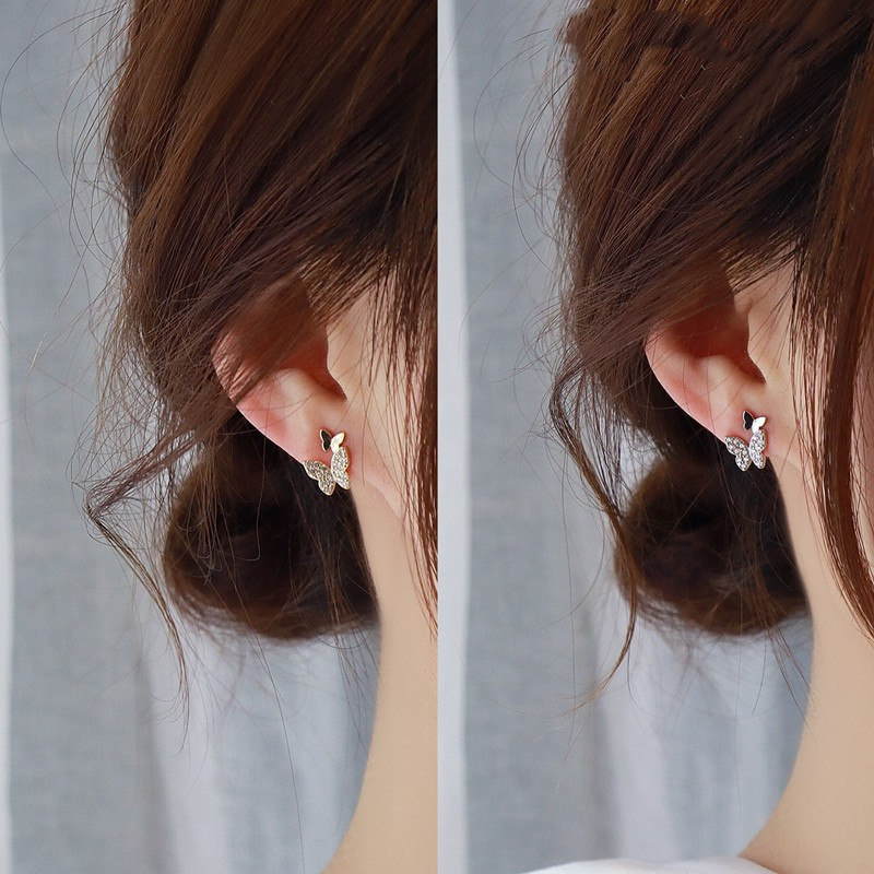 Bông Tai Hình Trái Tim / Bướm Đính Đá Zircon Kiểu Hàn Quốc Thời Trang Mùa Hè