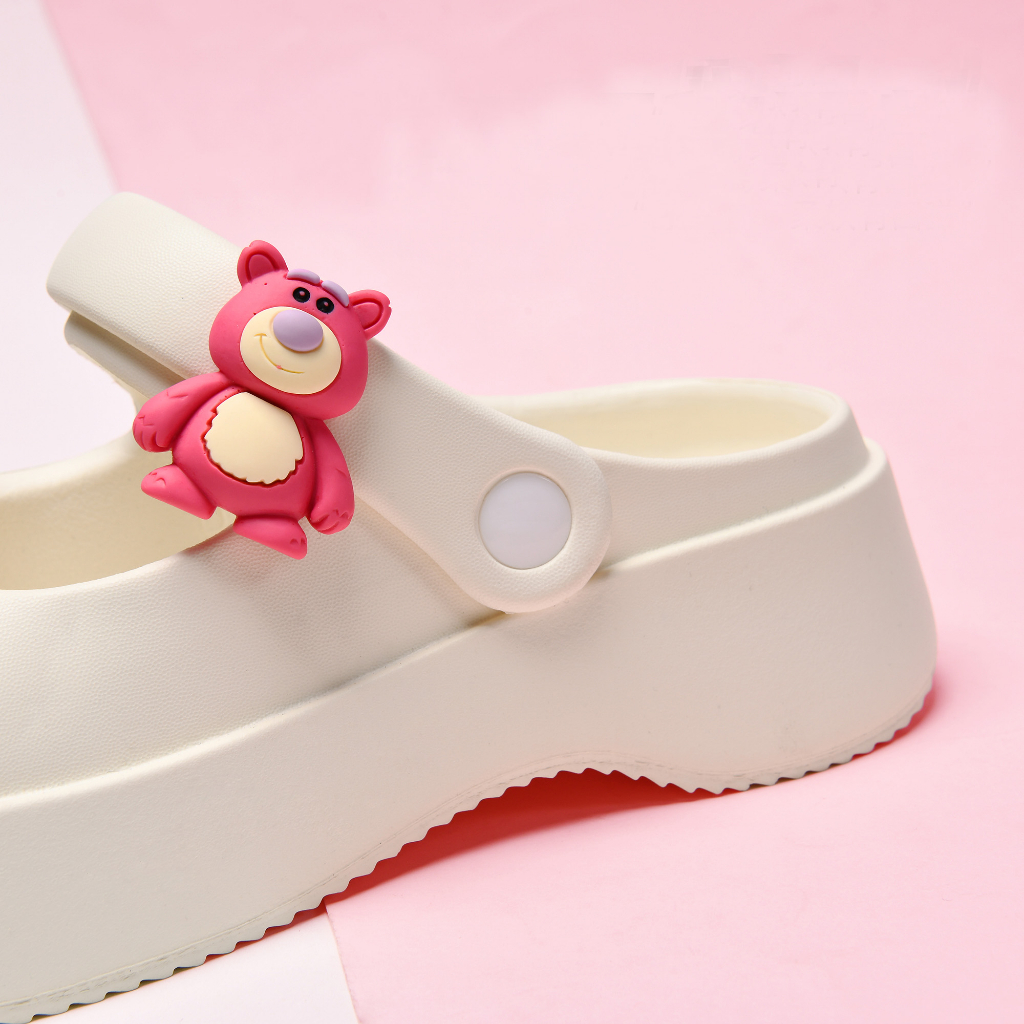 SANRIO Dép sandal Nữ dép quai ngang hậu nữ sandal bánh mì dép đi học Đế Xuồng Hở Ngón Họa Tiết Dâu Tây / Gấu Đáng Yêu