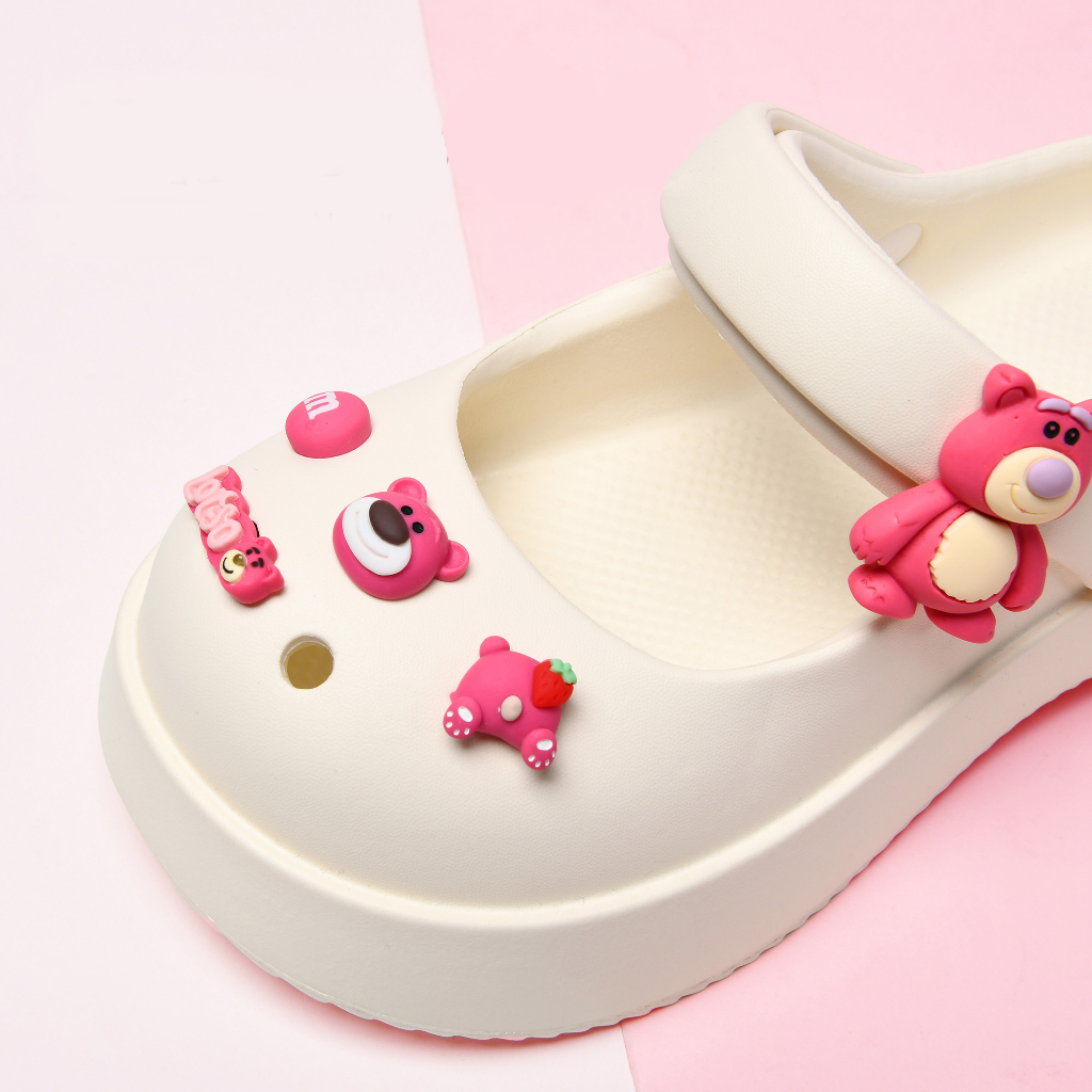 SANRIO Dép sandal Nữ dép quai ngang hậu nữ sandal bánh mì dép đi học Đế Xuồng Hở Ngón Họa Tiết Dâu Tây / Gấu Đáng Yêu