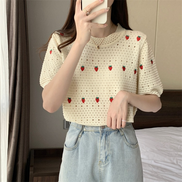 ZHELIHANGFEI Áo Sweater Tay Ngắn Dáng Rộng Phong Cách Thời Trang Pháp