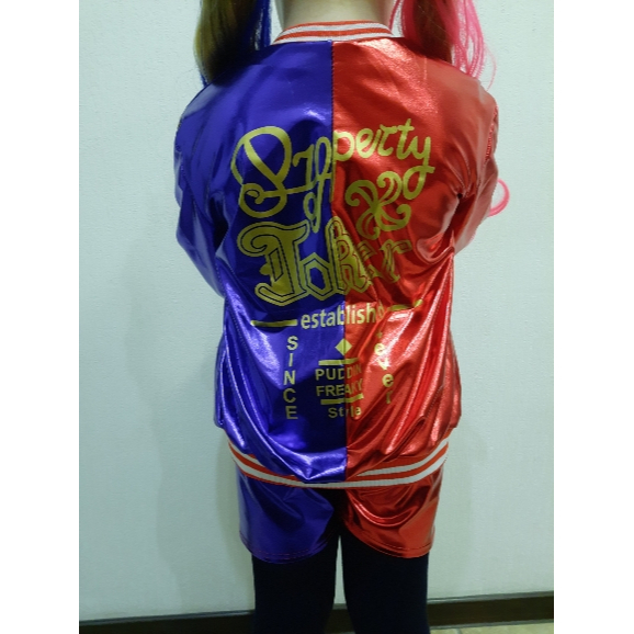 8 mảnh Harley Quinn trang phục trẻ em cô gái cosplay Suicide Squad Jacket T-shirt tóc giả Halloween trẻ em trang phục