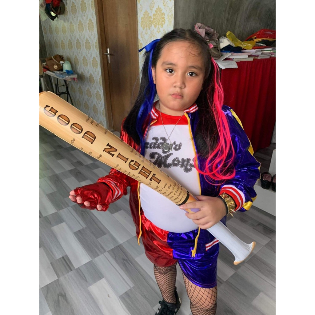 8 mảnh Harley Quinn trang phục trẻ em cô gái cosplay Suicide Squad Jacket T-shirt tóc giả Halloween trẻ em trang phục