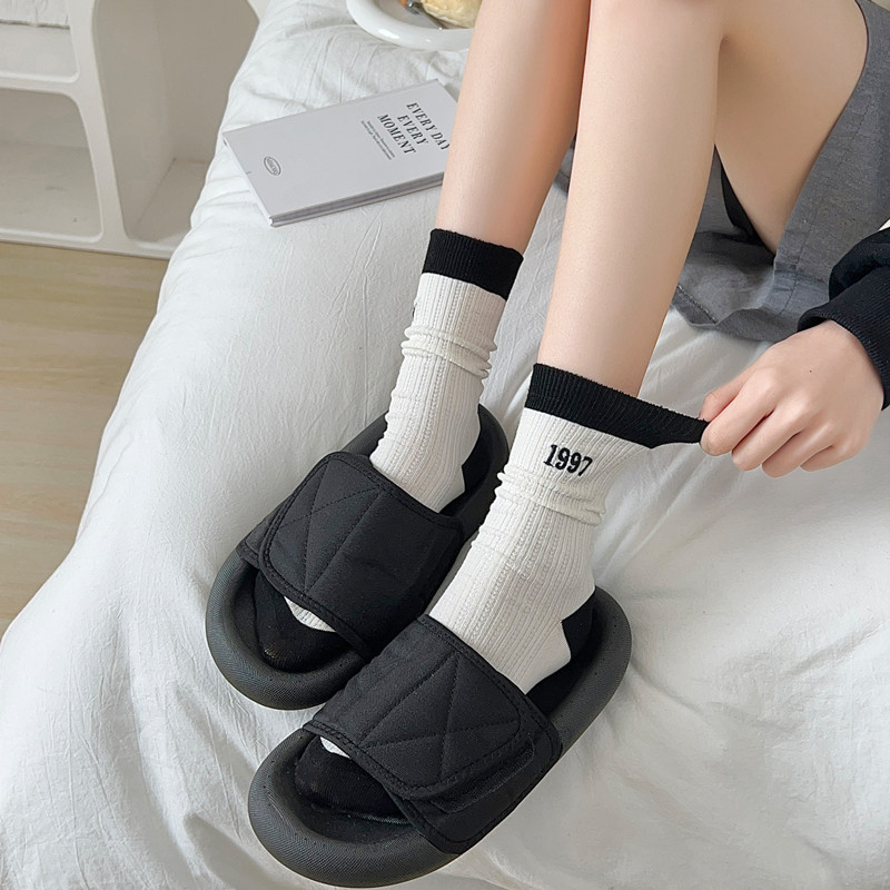 Vớ Cotton Cổ Cao Màu Đen Trơn Thấm Hút Mồ Hôi Thời Trang Cho Nữ Kafu D233