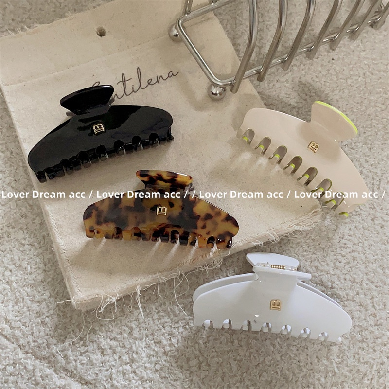 Kẹp Tóc Đuôi Ngựa Đa Năng Bằng Kim Loại Họa Tiết Da Báo &amp; Chữ B Acetate Phong Cách Hàn Quốc Mới