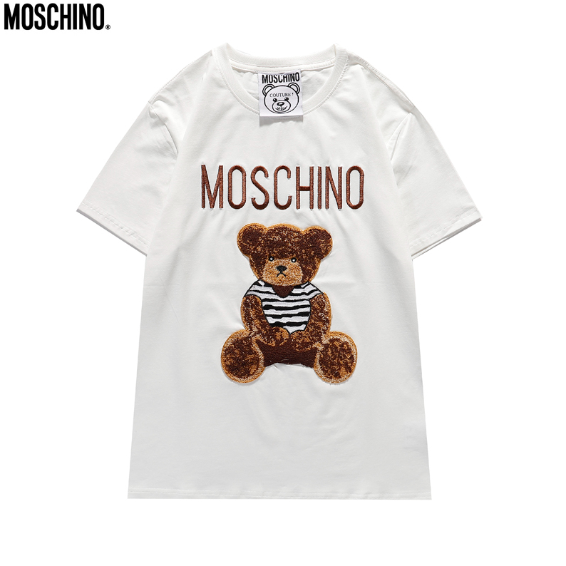 Áo Thun Tay Ngắn Chất Liệu cotton Thêu Hoạ Tiết MOSCHINO Phong Cách Thời Trang unisex