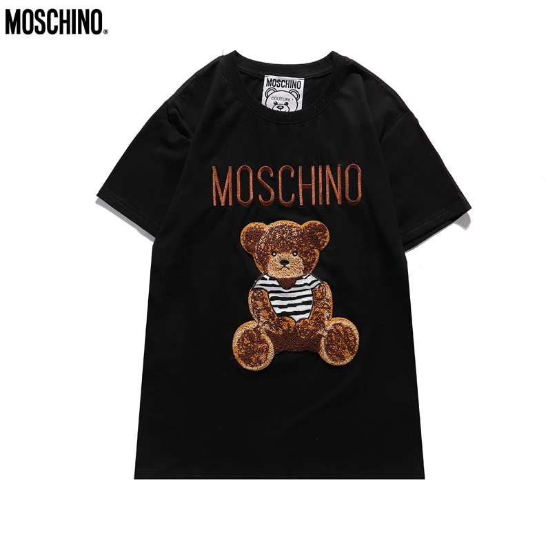 Áo Thun Tay Ngắn Chất Liệu cotton Thêu Hoạ Tiết MOSCHINO Phong Cách Thời Trang unisex