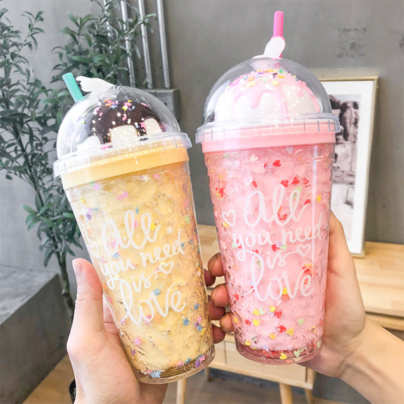 Bình Nước Có Ống Hút Thiết Kế Dễ Thương Thời Trang Mùa Hè