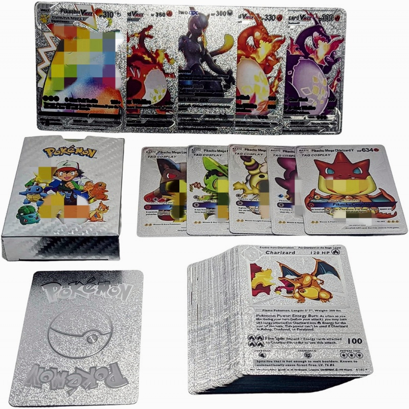 Bộ 55 Thẻ Bài Pokemon Vmaxx Energy Charizard Pikachu Bằng Kim Loại Màu Vàng Kim Loại